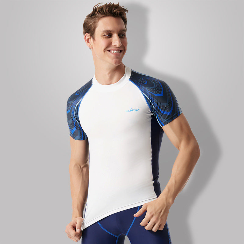 Lycra Men's Rashguard Swimming Suit Short Sleeve New Split Rash Guard Diving Suit Tight Qucik Dry Surfing Swimwear Ooho