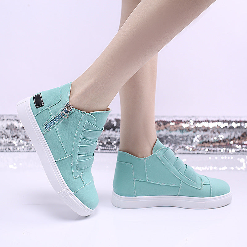 Canvas Flat Shoes Women Side Zipper Walking Sneakers Ooho