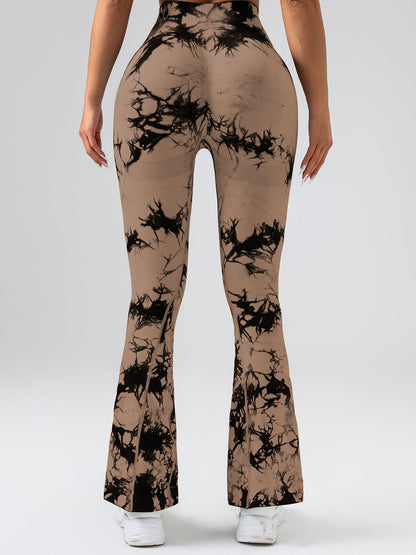 High-Waist Tummy Control Flare Yoga Pants for Women – Tie-Dye Slimming Bootcut Workout Leggings, Stretch Fitness Activewear Ooho
