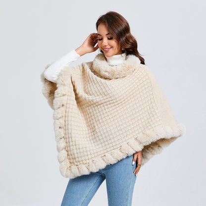 "Luxury Rex Rabbit Fur Collar Shawl Cape – Elegant Winter Wrap for Women | Graceful Cloak for Parties & Weddings