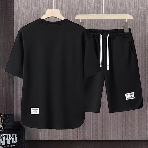 Short-sleeved T-shirt Summer Men Leisure Set Teenagers Student Sports Suit Junior High School Running Two-piece Suit Ooho