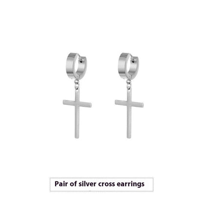 Cross Stud Earrings Male European Hip Hop Ooho