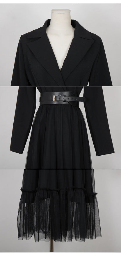 Fashionable Stitching A-Line Mesh Dress for Women | Elegant Sheer Party Dress Ooho
