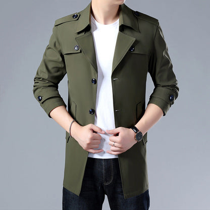 Spring And Autumn Men's Trench Coat With Buttons Top Quality Jacket Slim Regular Classic Jacket Ooho