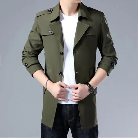 Spring And Autumn Men's Trench Coat With Buttons Top Quality Jacket Slim Regular Classic Jacket Ooho