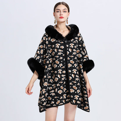 Women's Oversized Jacquard Shawl Cape – Knitted Woolen Cardigan Coat for Elegant Winter Style Ooho