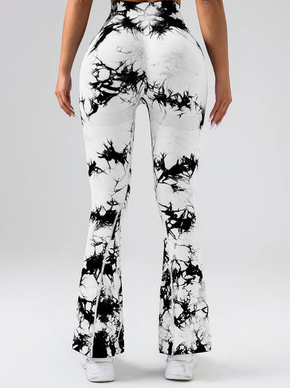 High-Waist Tummy Control Flare Yoga Pants for Women – Tie-Dye Slimming Bootcut Workout Leggings, Stretch Fitness Activewear Ooho