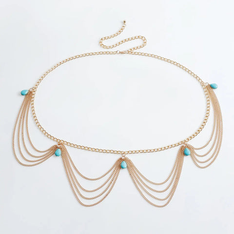 Classic Retro Turquoise Waist Belly Chain For Women Summer Beach Sexy Simple Body Chain Jewelry Accessories Gift Ooho