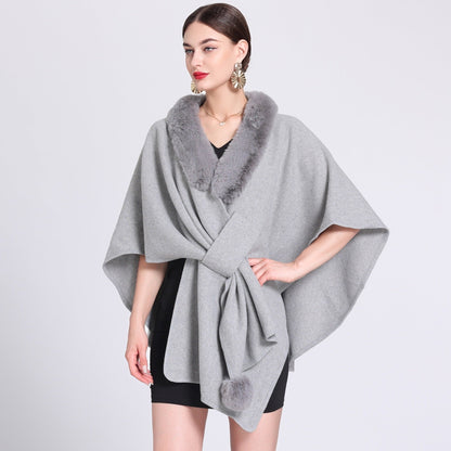 Imitation Rex Rabbit Fur Collar Cape and Shawl for Women – Loose Knitted Cardigan Ooho