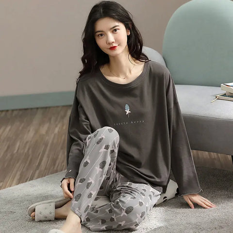 Pajamas Set Women Cute Cartoon Print Sleepwear 2 Piece Lounge Sets Ooho
