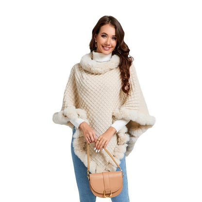 "Luxury Rex Rabbit Fur Collar Shawl Cape – Elegant Winter Wrap for Women | Graceful Cloak for Parties & Weddings