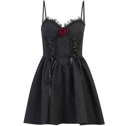 Rose Dark Jacquard Slip Dress for Women | Elegant Floral Textured Midi Dress Ooho