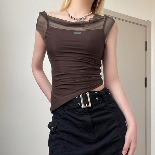 Mesh Spliced Irregular Strap Tank Top For Women Ooho