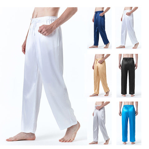 Men's Pure Color Silk Pajama Pants Ooho