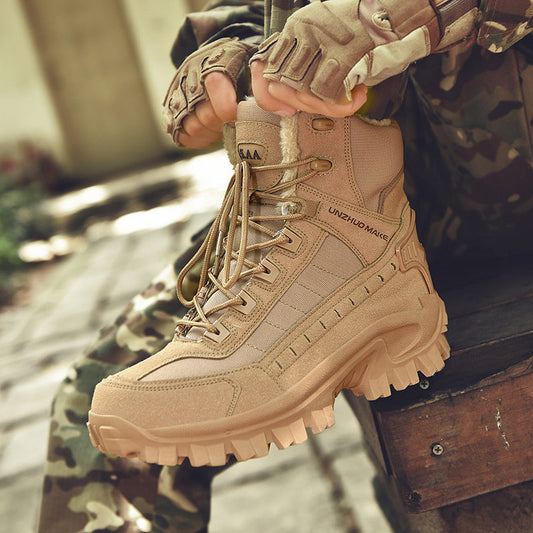 Combat Boots Winter Fleece-lined Warm Snow Boots Men Ooho