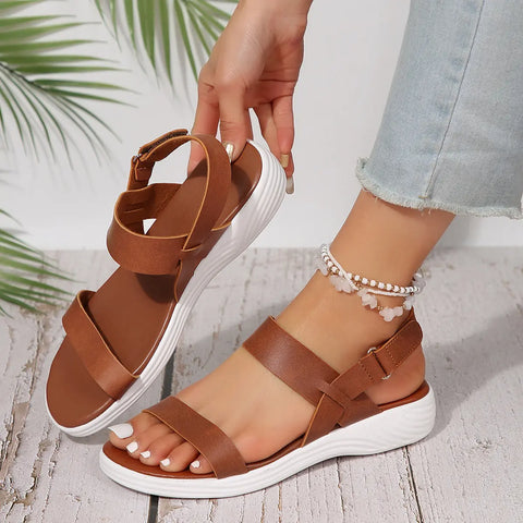 Female Comfortable Flat Heel Women's Peep Toe Sandals Ooho