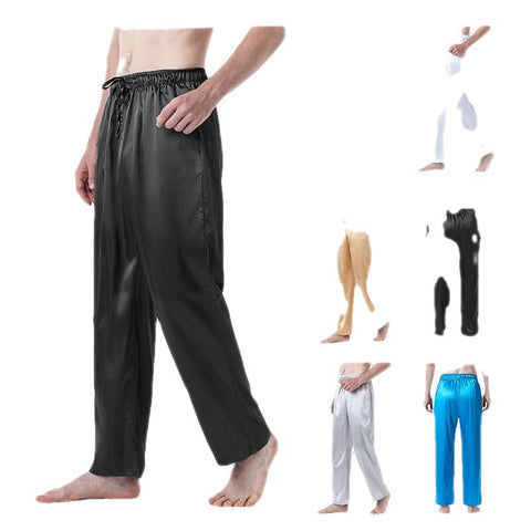Men's Pure Color Silk Pajama Pants Ooho