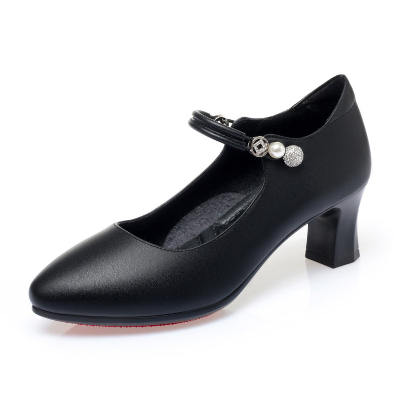 Buckle High Heel Pumps Spring Women's Shoes Cheongsam For Middle-aged Women Leather Shoes Graceful And Fashionable Mom Shoes Ooho