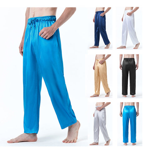 Men's Pure Color Silk Pajama Pants Ooho