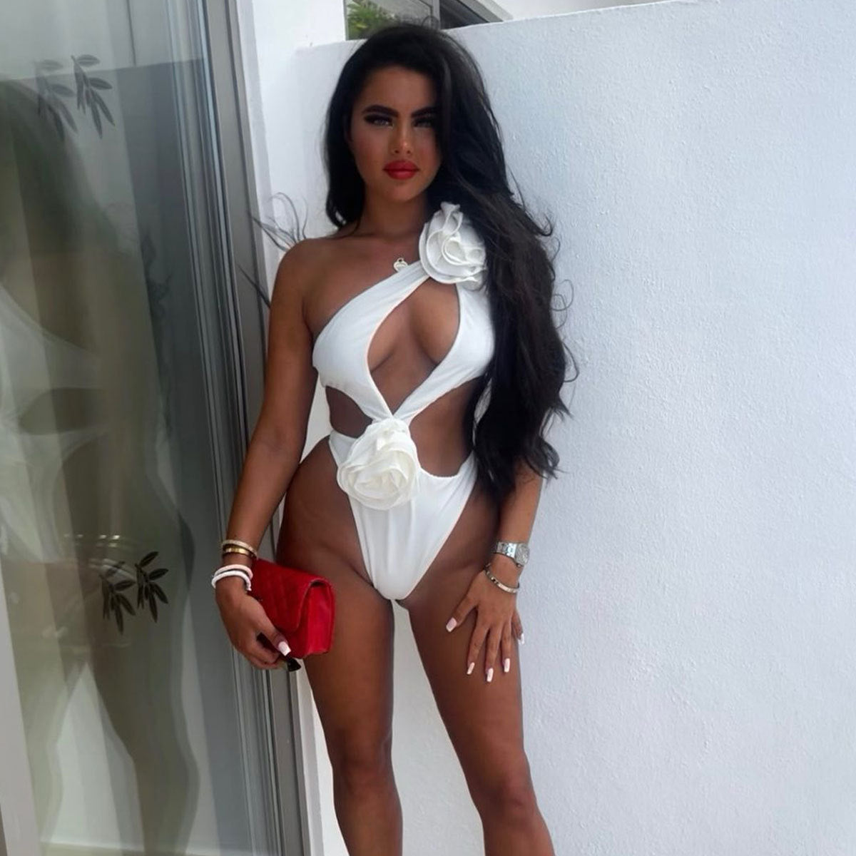 Solid Color Hollow Out One Piece Swimsuit Short Skirt Two-piece Set For Women Ooho
