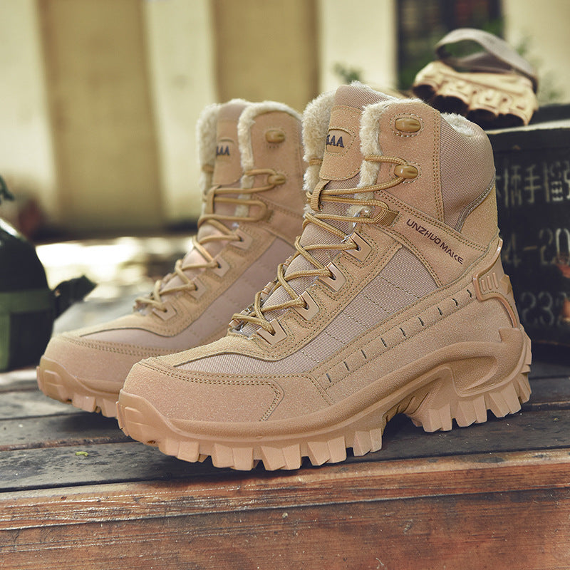 Combat Boots Winter Fleece-lined Warm Snow Boots Men Ooho