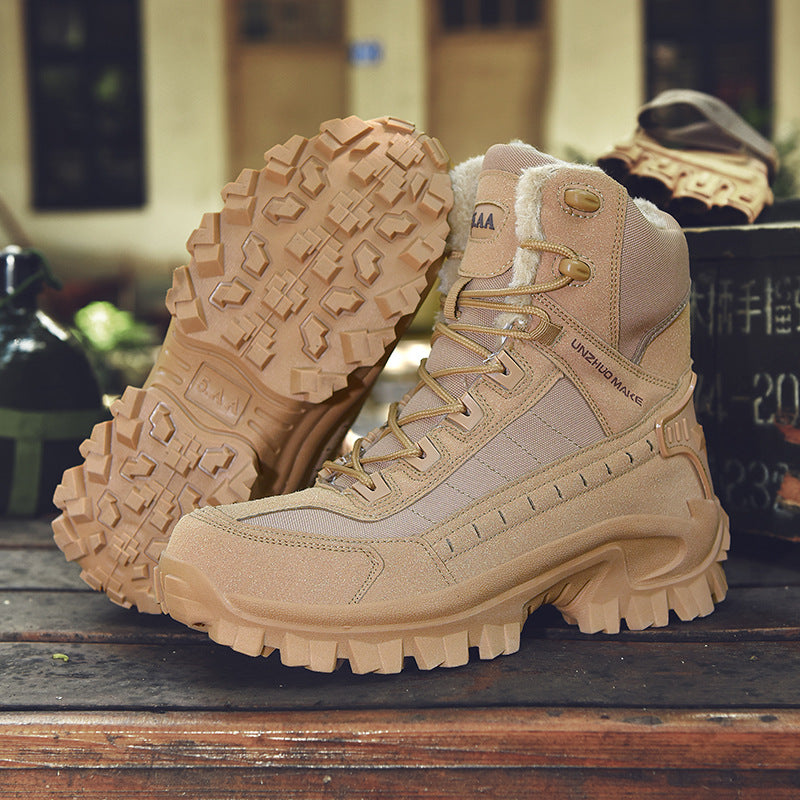 Combat Boots Winter Fleece-lined Warm Snow Boots Men Ooho