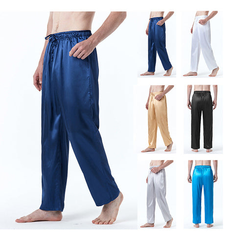 Men's Pure Color Silk Pajama Pants Ooho