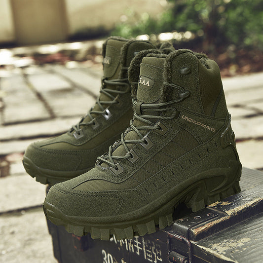 Combat Boots Winter Fleece-lined Warm Snow Boots Men Ooho