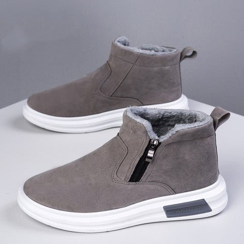 Fashion Snow Boots For Men Winter Warm Flat Cotton Plush Shoes With Side Zipper Casual Daily Fleece Ankle Boot Ooho