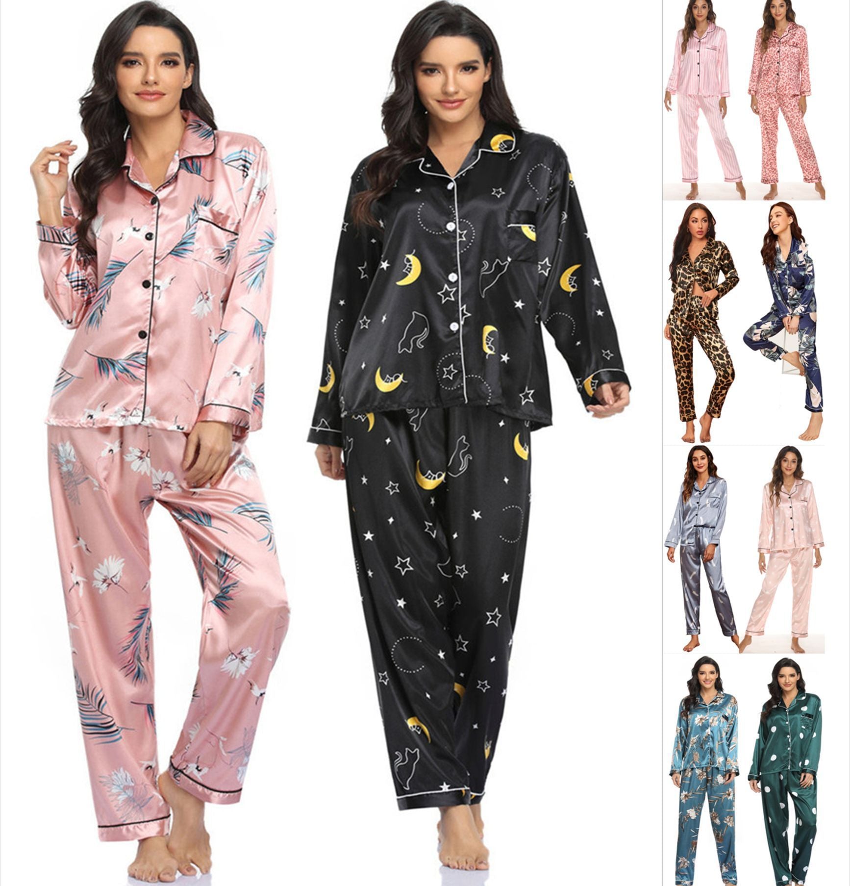 Women's Print Pajama Set Long Sleeve Tops And Pants Loungewear Sleepwear Ooho