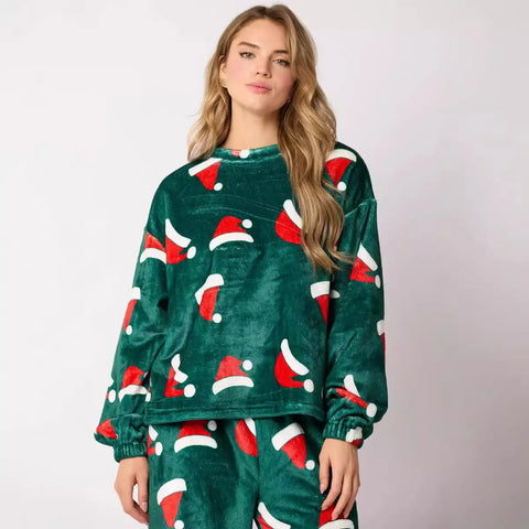 2024 Casual Flannel Pajama Sets For Women 2 Piece Cute Long Sleeve Matching Lounge Shirts Sets Santa Claus Pajamas Homewear Ooho