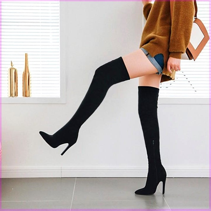 Women Stretch Knee Big Red Boots Ooho