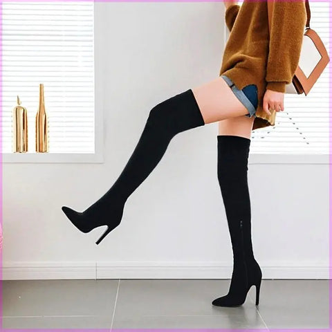 Women Stretch Knee Big Red Boots Ooho