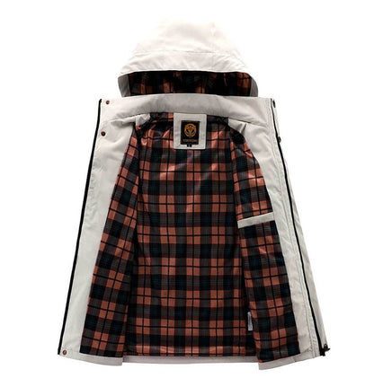 Men's Casual Hooded Jacket Parka Autumn And Winter Warm Solid Color Windproof Coat Outdoor Clothes With Multiple Pockets Ooho
