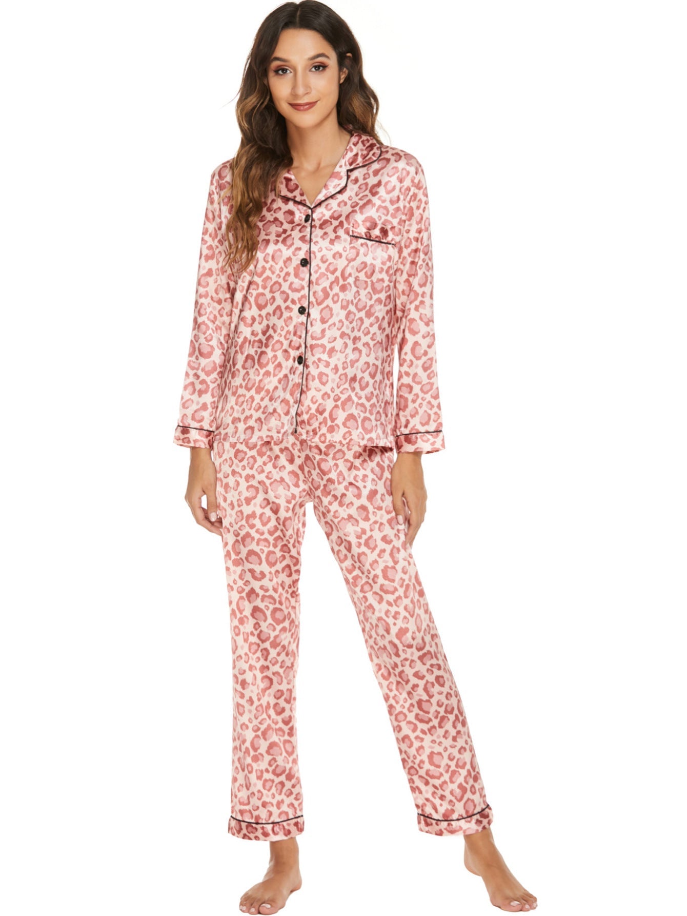 Women's Print Pajama Set Long Sleeve Tops And Pants Loungewear Sleepwear Ooho