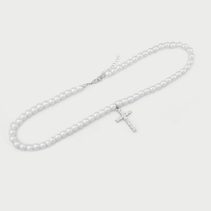 Pearl Cross Necklace Male Hip Hop Ooho