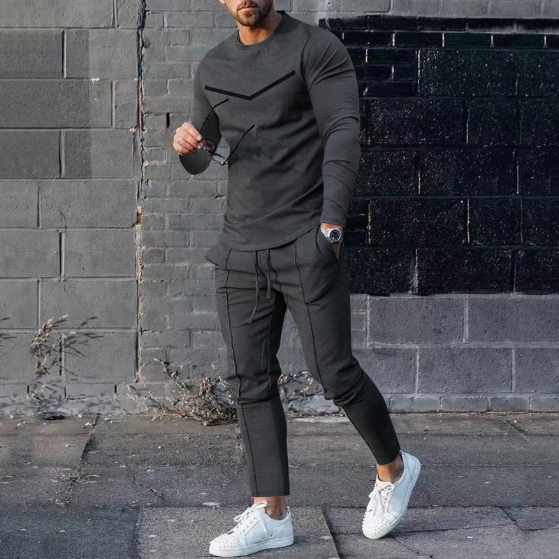 Round Neck Long Sleeve T-shirt Trousers Suit Men Ooho