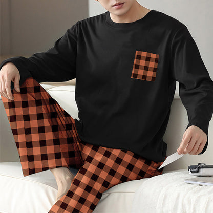 Ice Silk Long Sleeve Long Pants Men's Pajama Set Ooho
