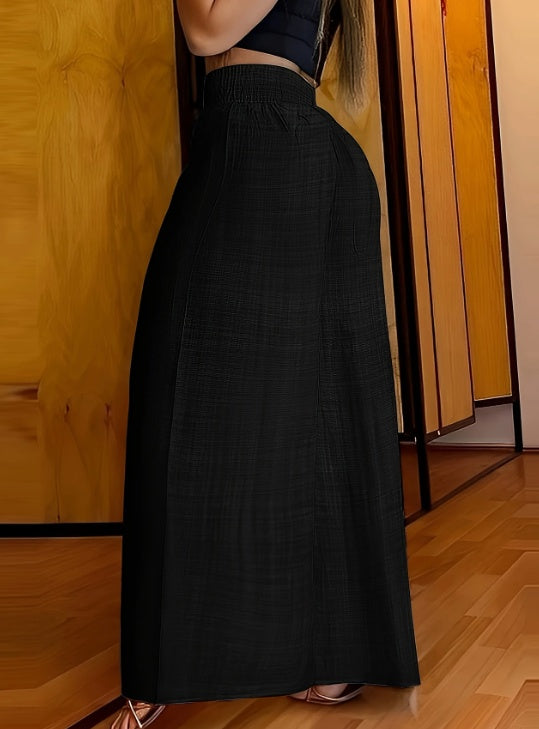 Women’s Solid Palazzo Pants | Casual Wide-Leg Elastic Waist Trousers for Comfort & Style Ooho