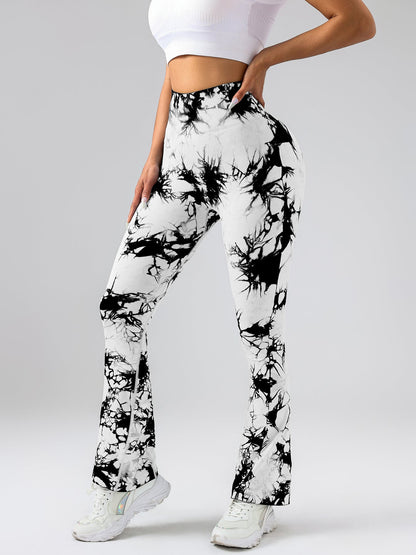 High-Waist Tummy Control Flare Yoga Pants for Women – Tie-Dye Slimming Bootcut Workout Leggings, Stretch Fitness Activewear Ooho