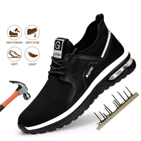 Black Sneakers Men Work Safety Shoes Lightweight Breathable For Gym Travel Work Casual Tennis Running Shoes Ooho