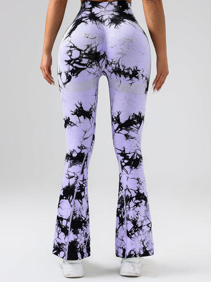 High-Waist Tummy Control Flare Yoga Pants for Women – Tie-Dye Slimming Bootcut Workout Leggings, Stretch Fitness Activewear Ooho