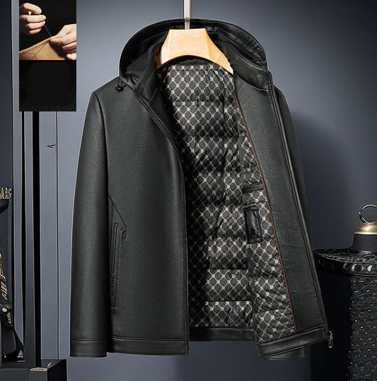 Fashion Personality Leather Down Jacket Men Ooho