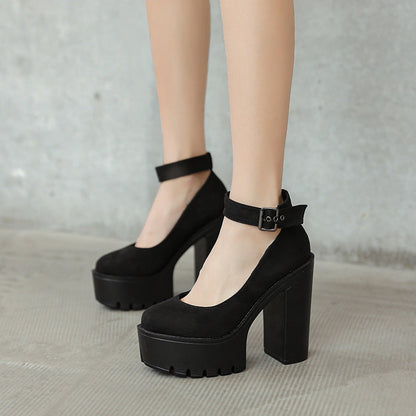 Black Platform Belt Buckle Chunky High Heels Ooho