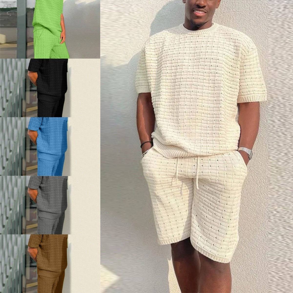 Men's Summer Suit Fashion Loose Men 2 Pieces Outfit Summer Hippie Shirt And Short Set Ooho