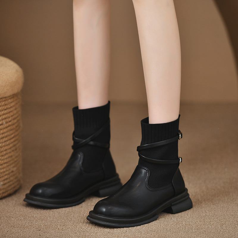 Retro Platform Knitted Martin Boots For Women Ooho