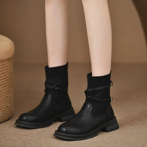 Retro Platform Knitted Martin Boots For Women Ooho