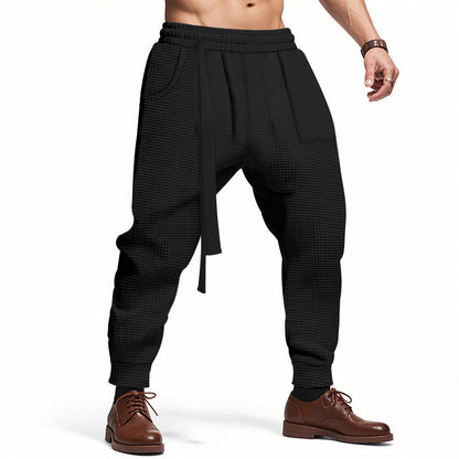 Men's Casual Pants Solid Waffle Male Hip Hop Streetwear Track Pants Joggers Trousers Fashion Harajuku Men Pants Ooho