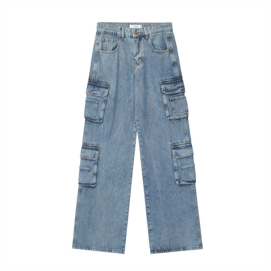 American Retro Multi-pocket Distressed Straight Cargo Pants Men Ooho
