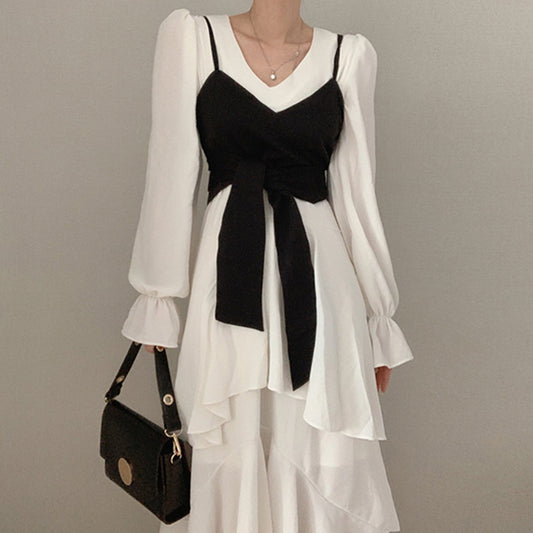 V-Neck Irregular Flare Sleeve Dress for Women | Elegant Asymmetrical Dress